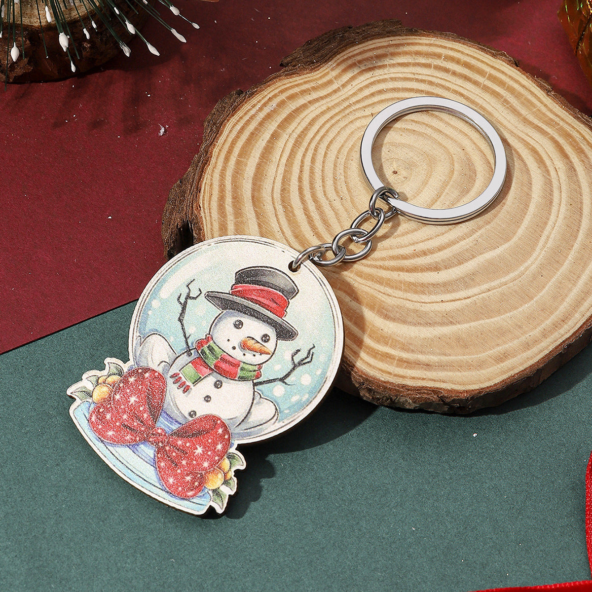 Wholesale Christmas Wooden Bell Tree Christmas Tree Snowman Keychain